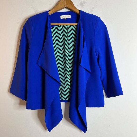 Sugarlips Women's Blazer Jacket XS Royal Blue Waterfall Open Cropped 3/4 Sleeve - Picture 2 of 5